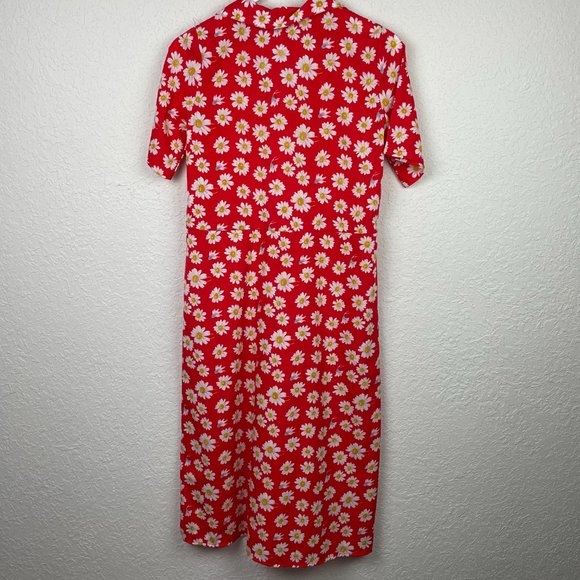 WEDNESDAYS GIRL Womens Red Daisy Boho Print Button Up Maxi Short Sleeve Dress - Picture 3 of 8